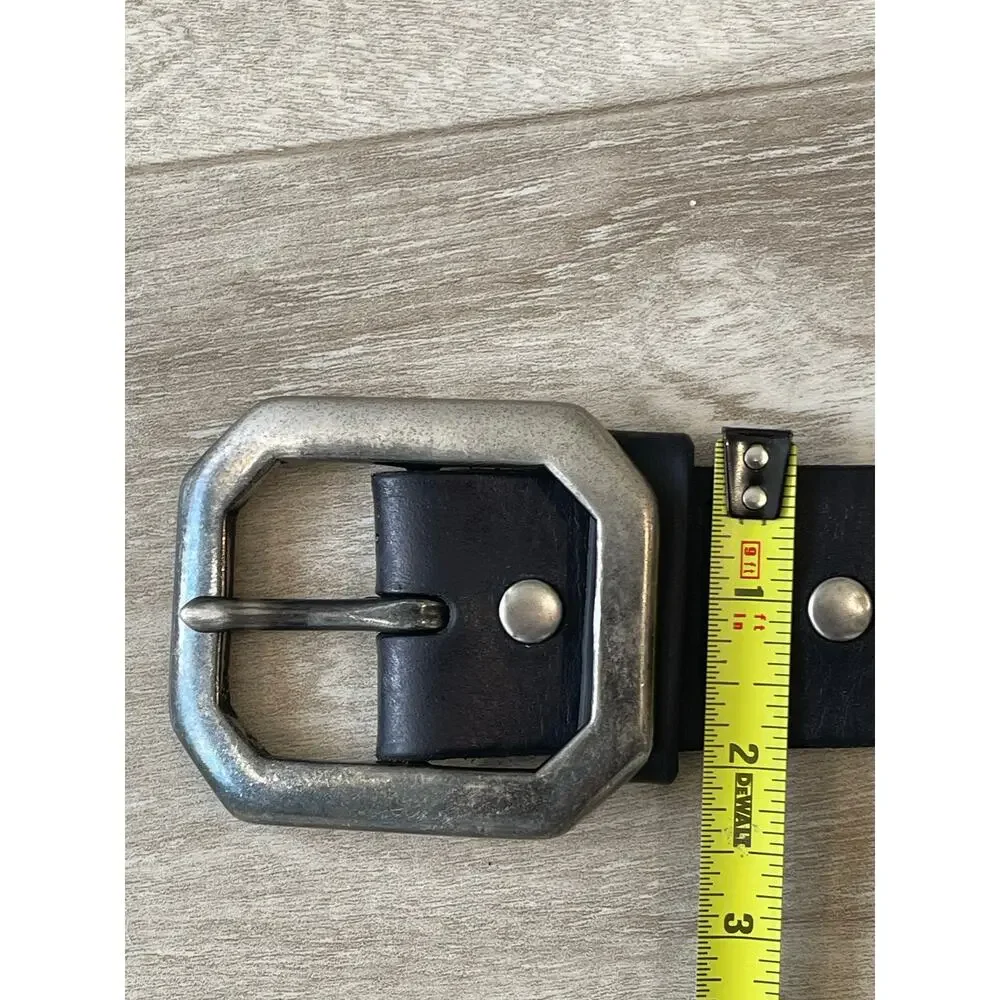 Belt Leather Waist 37-41 Black True Religion Studded Large Metal Buckle Unisex